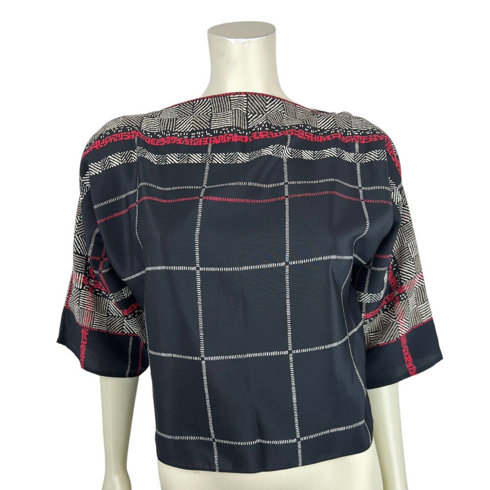 Vintage B Altman Co Fifth Avenue Top 6 Boatneck Printed Black Red Art to Wear